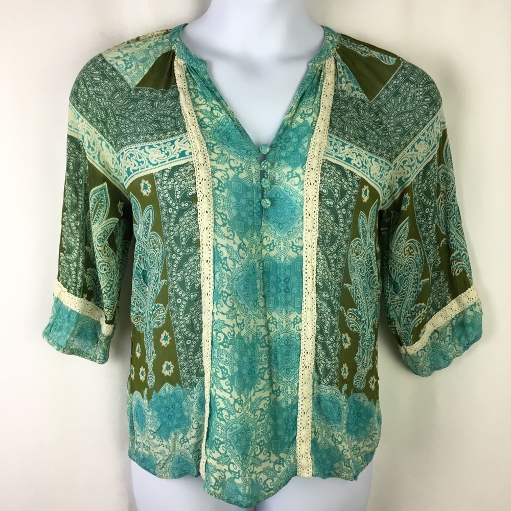 Bila Sheer Blouse Top Size Medium Paisley Boho